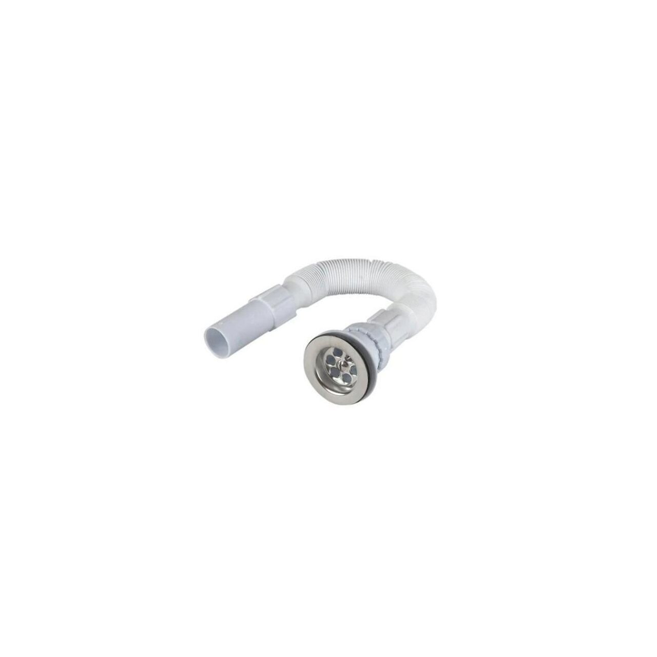 Indesiho flexible sink trap 40mm with white corrugated pipe and metal drain cover for bathroom sink