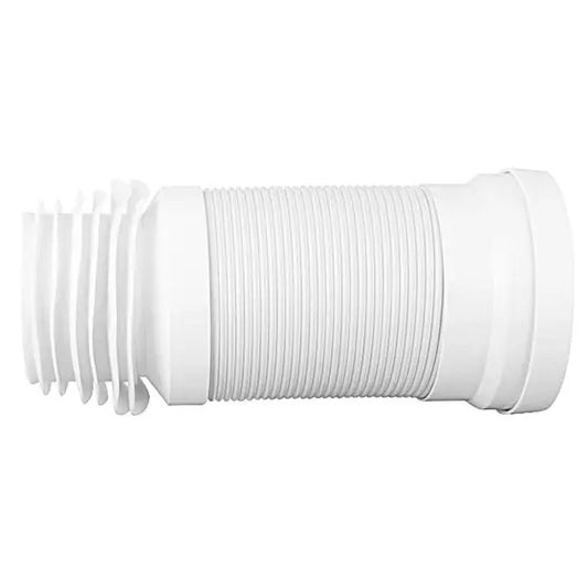 Indesiho flexible toilet drain connector in white with ribbed expandable design for bathroom use