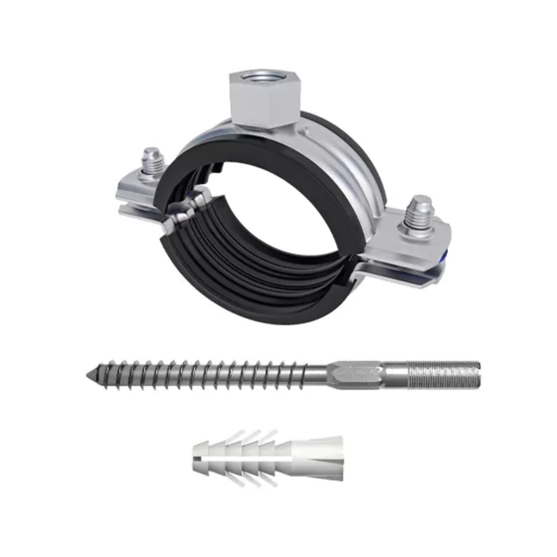 Indesiho Pro Metal Clamp Set With Gasket 5 Inch 135mm-146mm with screw and wall plug for bathroom pipe support