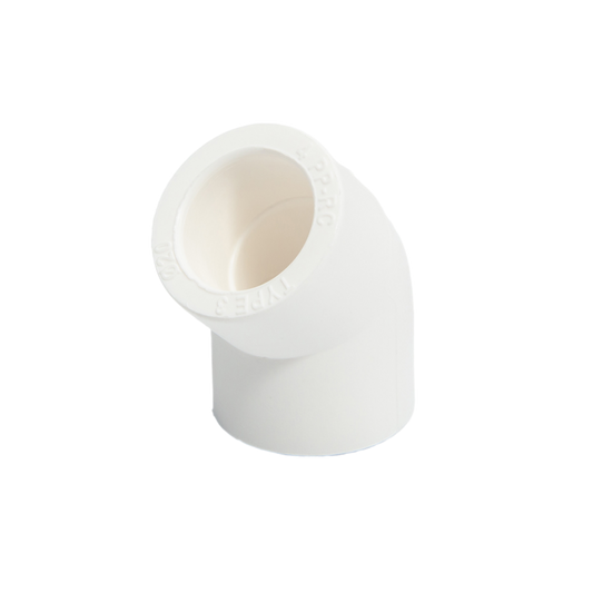 Indesiho Pro white PPR elbow 63 mm x 45 degrees plumbing pipe fitting for bathroom