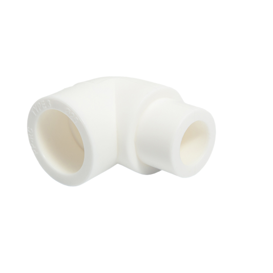 White PPR elbow with tail 20 mm x 90 degrees pipe fitting for bathroom plumbing by Indesiho Pro