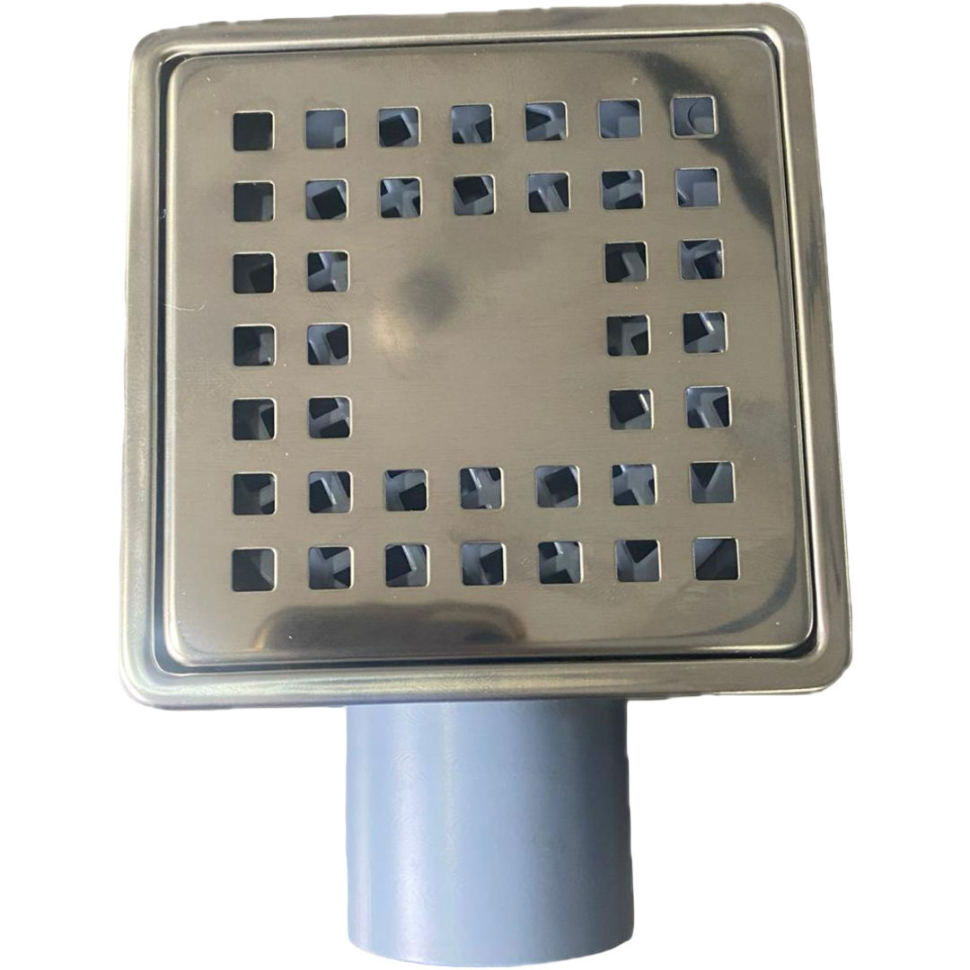 Indesiho stainless steel floor drain 15x15cm with square perforations for bathroom use