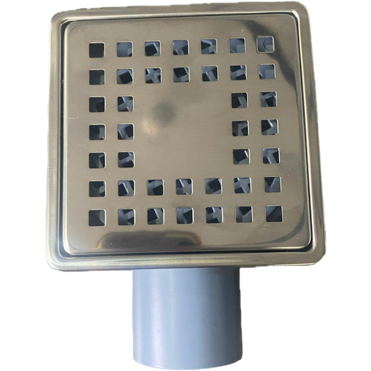 Indesiho stainless steel floor drain 15x15cm with square perforations for bathroom use